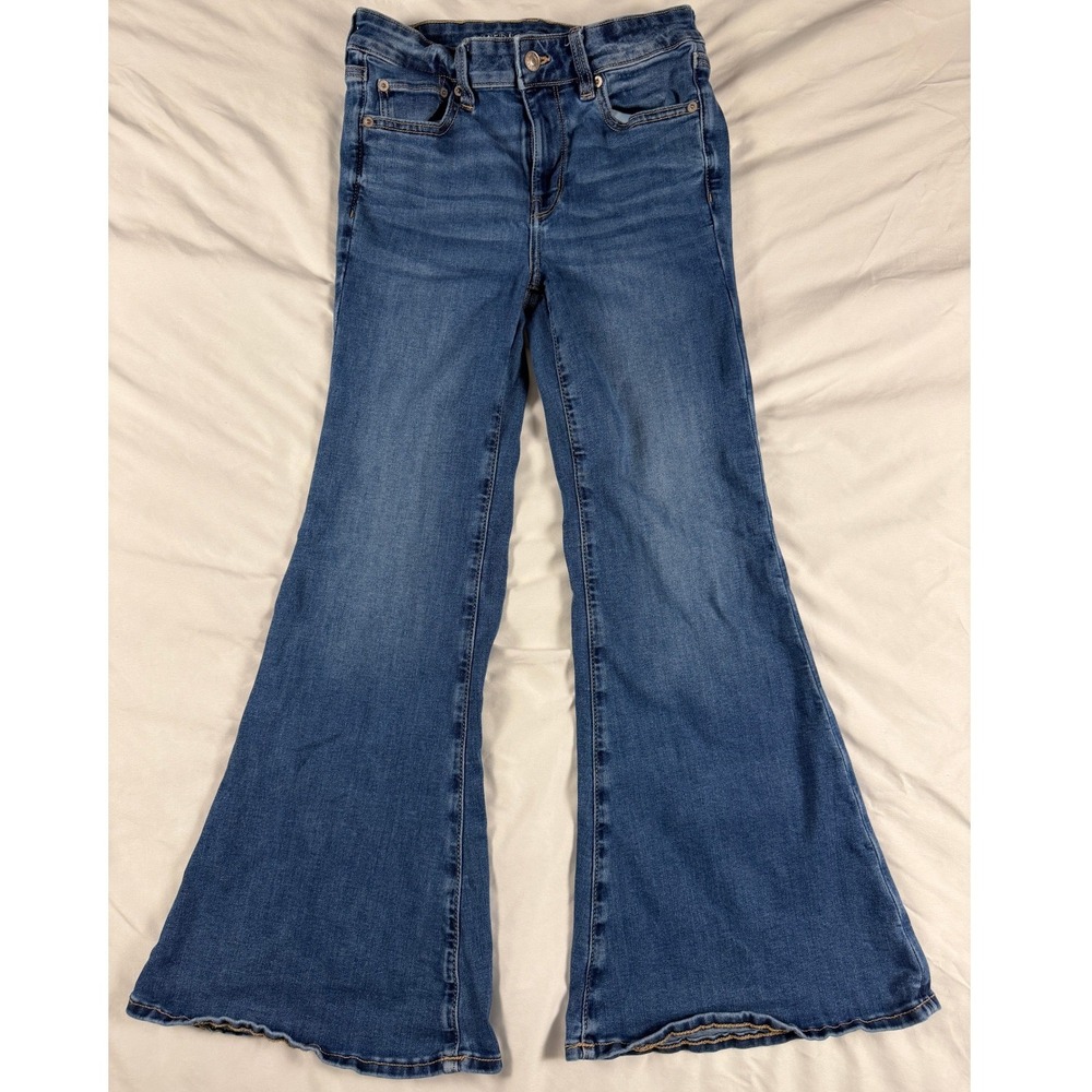 American Eagle Festival Flare Jeans Womens 4 Short Next Level Stretch Blue Denim